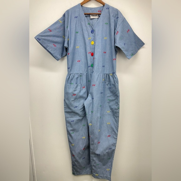 Vintage Ariel New York size Large Women’s Blue Turtle Embroidered Jumpsuit - Picture 1 of 6